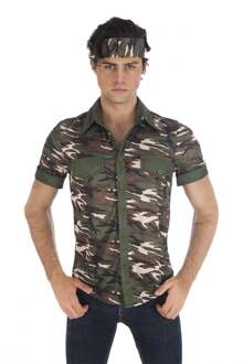 Camouflage T-Shirt Heren Groen, Multikleur - Print