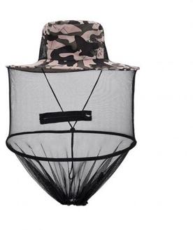 Camouflage Vissen Bijenteelt Gaas Cap Anti Mosquito Zon Bescherming Veld Jungle Masker Gezicht Beschermen Mosquito Head Netto Hoeden grijs camouflage