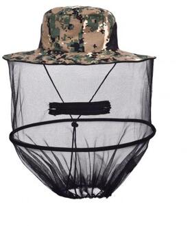 Camouflage Vissen Bijenteelt Gaas Cap Anti Mosquito Zon Bescherming Veld Jungle Masker Gezicht Beschermen Mosquito Head Netto Hoeden groen camouflage
