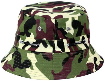 Camouflage Zon Blok Emmer Hoed Outdoor Ademend Wandelen Vissen Cap donker groen
