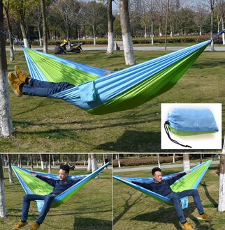 Camp Bed Hangmat Draagbare Lichtgewicht Parachute Hangmat Air Bed Voor Backpacken Reizen Strand Achtertuin Patio Wandelen Opknoping Bed blauw groen