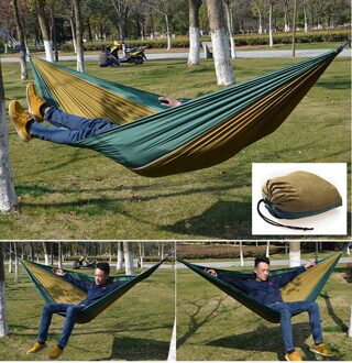 Camp Bed Hangmat Draagbare Lichtgewicht Parachute Hangmat Air Bed Voor Backpacken Reizen Strand Achtertuin Patio Wandelen Opknoping Bed groen goud