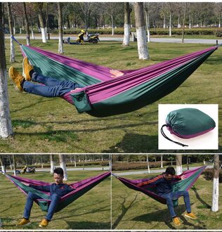 Camp Bed Hangmat Draagbare Lichtgewicht Parachute Hangmat Air Bed Voor Backpacken Reizen Strand Achtertuin Patio Wandelen Opknoping Bed paars groen