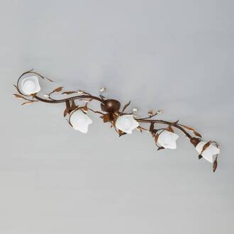 Campana plafondlamp, 5-lamps, gebogen roestbruin, goud gepatineerd, wit