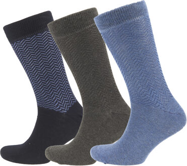 Campbell Classic sokken 3-pack heringbone Blauw - 43-46