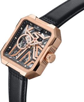 Campbell-skeletonhorloge met leren band Roségoud
