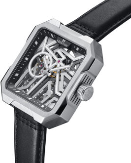 Campbell-skeletonhorloge met leren band Zilver