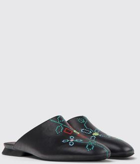 Camper Geborduurde Leren Mules Zwart