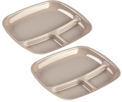 Camping bord 3 vaks - Set van 8x stuks - kunststof - beige - 21 x 24 cm