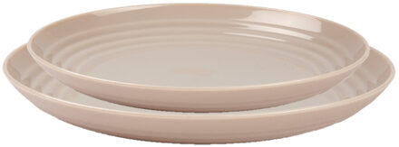 camping borden set - beige - kunststof - 2 soorten - 16x stuks - onbreekbaar servies