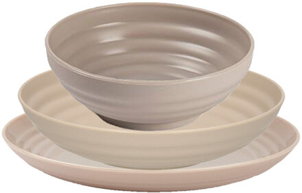 camping borden set - beige - kunststof - 3 soorten - 18x stuks - onbreekbaar servies