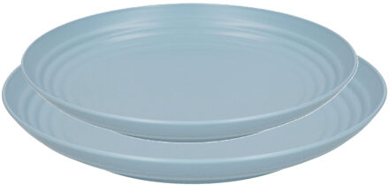 camping borden set - blauw - kunststof - 2 soorten - 12x stuks - onbreekbaar servies