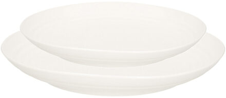 camping borden set - creme wit - kunststof - 2 soorten - 16x stuks - onbreekbaar servie