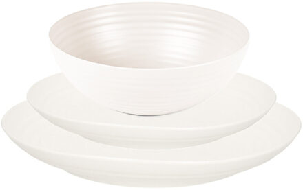 camping borden set - creme wit - kunststof - 3 soorten - 24x stuks onbreekbaar servies