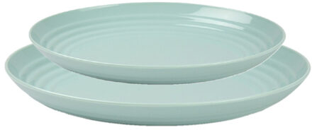 camping borden set - groen - kunststof - 2 soorten - 12x stuks - onbreekbaar servies