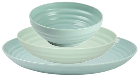 camping borden set - groen - kunststof - 3 soorten - 18x stuks - onbreekbaar servies