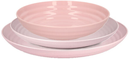 camping borden set - roze - kunststof - 3 soorten - 24x stuks - onbreekbaar servies
