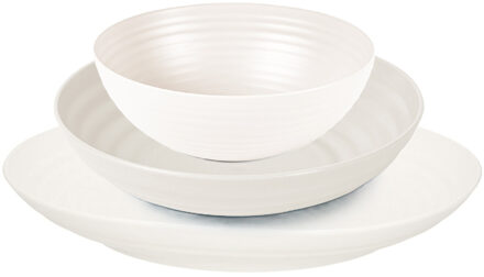 camping borden set - wit - kunststof - 3 soorten - 18x stuks - onbreekbaar servies