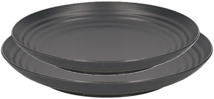 camping borden set - zwart - kunststof - 2 soorten - 16x stuks - onbreekbaar servies