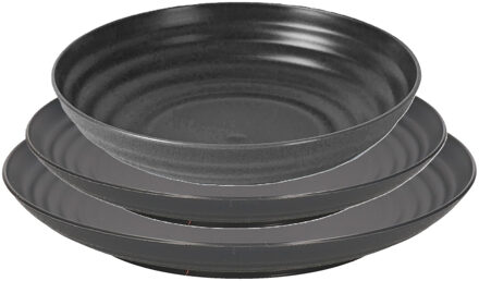 camping borden set - zwart - kunststof - 3 soorten - 12x stuks - onbreekbaar servies
