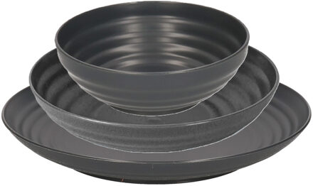 camping borden set - zwart - kunststof - 3 soorten - 18x stuks - onbreekbaar servies