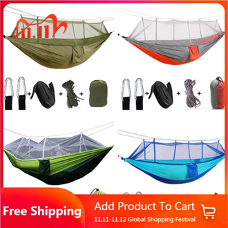 Camping/garden Hammock with Mosquito Net Outdoor Furniture 1-2 Person Portable Hanging Bed Strength Parachute Fabric Sleep Swing