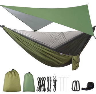 Camping Hammock Mosquito Net and Hammock Canopy Portable Nylon Hammock Rain Fly Tree Straps for Hiking Camping Survival Travel