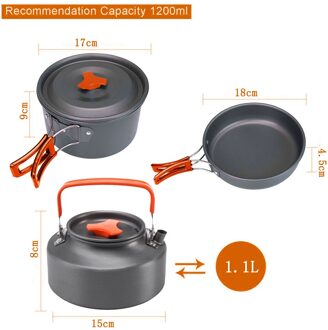 Camping Kookgerei Kit Wandelen Gebruiksvoorwerpen Pan Servies Picknick Theepot Pot Koekenpan Camping Draagbare Outdoor Apparatuur oranje
