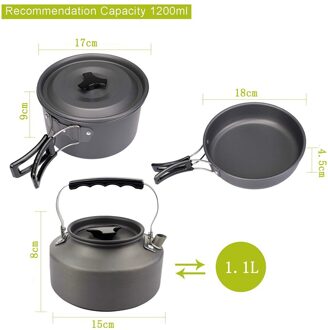 Camping Kookgerei Kit Wandelen Gebruiksvoorwerpen Pan Servies Picknick Theepot Pot Koekenpan Camping Draagbare Outdoor Apparatuur zwart