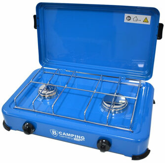 Camping kookpit/kookstel - 2-pits - blauw - metaal - 47 x 34 x 10 cm - voor gasfles