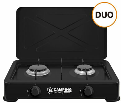 Camping kookpit/kookstel - 2-pits - zwart - metaal - 47 x 34 x 8 cm - voor gasfles