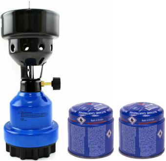 Camping kookstel/kookpit - metaal - blauw - incl. 2x gas navulling priktank - Koken - Campinggas