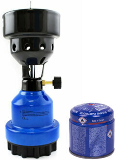 Camping kookstel/kookpit metaal blauw incl. gas navulling priktank 190 gram - Kookbranders