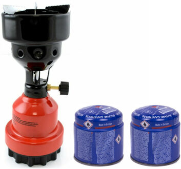 Camping kookstel/kookpit - metaal - rood - incl. 2x gas navulling priktank - Koken - Campinggas