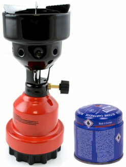 Camping kookstel/kookpit - metaal - rood - incl. gas navulling priktank