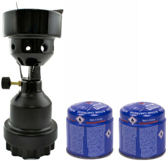 Camping kookstel/kookpit - metaal - zwart - incl. 2x gas navulling priktank - Koken - Campinggas