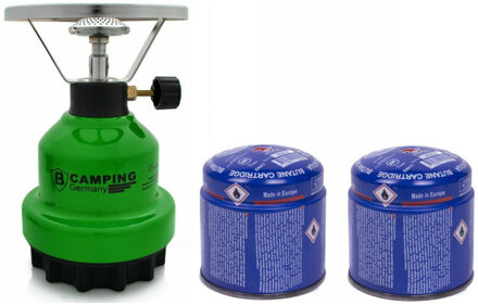 Camping kookstel metaal groen incl. 2x gas navulling priktank 190 gram - Kookbranders