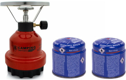 Camping kookstel metaal rood incl. 2x gas navulling priktank 190 gram - Kookbranders