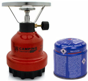 Camping kookstel metaal rood incl. gas navulling priktank 190 gram - Kookbranders