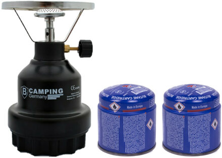 Camping kookstel metaal zwart incl. 2x gas navulling priktank 190 gram - Kookbranders