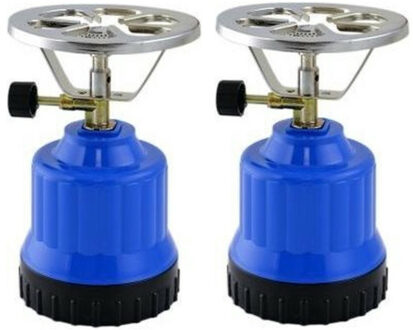 Camping kookstel - Set van 2x stuks - blauw - 18 x 12 x 12 cm - kunststof - kampeer - kookplaat