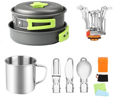 Camping Pot Draagbare Aluminium Camping Barbecue Kookgerei Outdoor Set Draagbare Camping Fornuizen Voor Picknick Trekking Wandelen groen