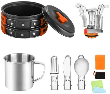 Camping Pot Draagbare Aluminium Camping Barbecue Kookgerei Outdoor Set Draagbare Camping Fornuizen Voor Picknick Trekking Wandelen oranje