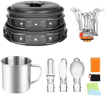 Camping Pot Draagbare Aluminium Camping Barbecue Kookgerei Outdoor Set Draagbare Camping Fornuizen Voor Picknick Trekking Wandelen zwart