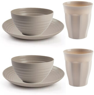 Camping Servies set 30 delig - kunststof - beige - 10x borden/10x drinkbekers/10x kommetjes