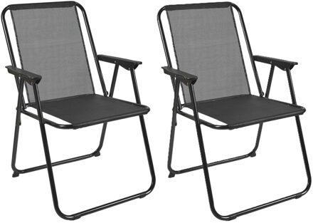 camping/strand stoel - 2x - aluminium - inklapbaar - zwart - L45 x B54 x H84 cm