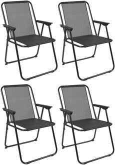 camping/strand stoel - 4x - aluminium - inklapbaar - zwart - L45 x B54 x H84 cm