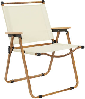 camping/strand stoel - hout/stof - inklapbaar - beige - L55 x B63 x H77 cm