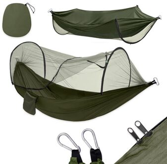 Camping Tuin Hangmat Met Klamboe Tuinmeubilair 1-2 Persoon Draagbare Opknoping Bed Sterkte Parachute Stof Swing Slaap leger groen