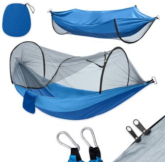 Camping Tuin Hangmat Met Klamboe Tuinmeubilair 1-2 Persoon Draagbare Opknoping Bed Sterkte Parachute Stof Swing Slaap licht blauw